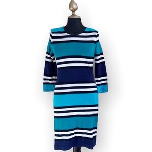 Weekend Andrea Jovine Dress Quarter Sleeve Striped Dress Teal White Size Small